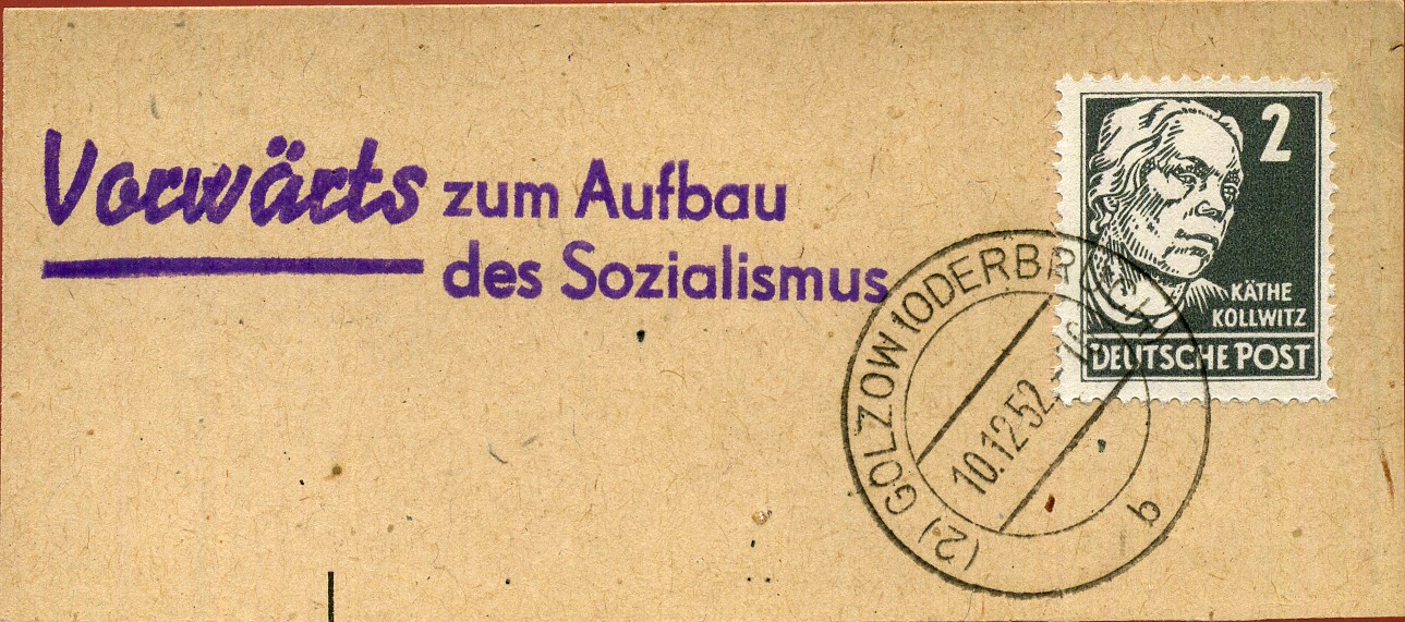 Vorwärts zum Aufbau des Sozialismus - Handstempel - violett - Golzow