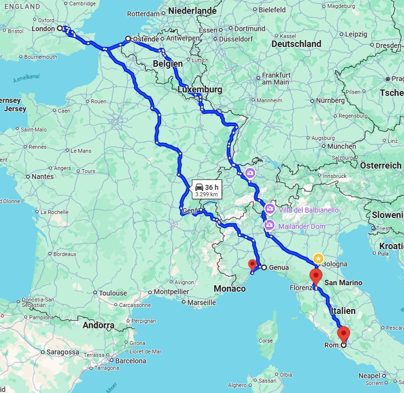 Google Maps ScreenShot Rome -> london -> Spotorno