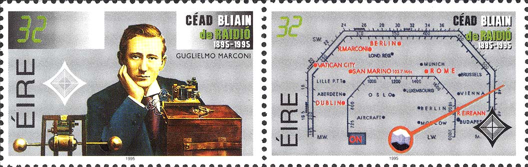 Ritratto di Guglielmo Marconi e stazioni radiofoniche