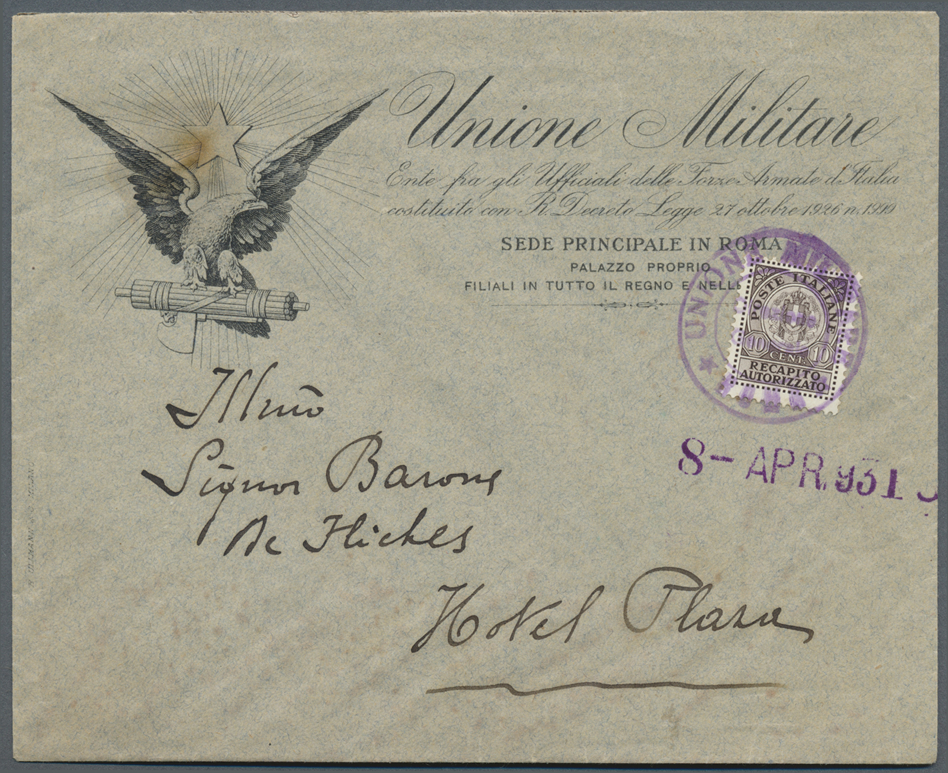 1931, 10 c Gebührenmarke für die „Autorizierte Briefzustellung“