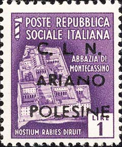 Serie monumenti distrutti sovrastampata C.L.N. ARIANO POLESINE - Abbazia di Montecassino