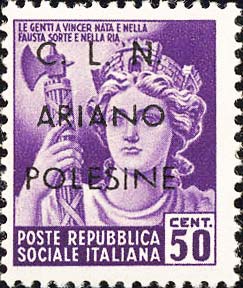 Serie monumenti distrutti sovrastampata C.L.N. ARIANO POLESINE - Italia repubblicana fascista