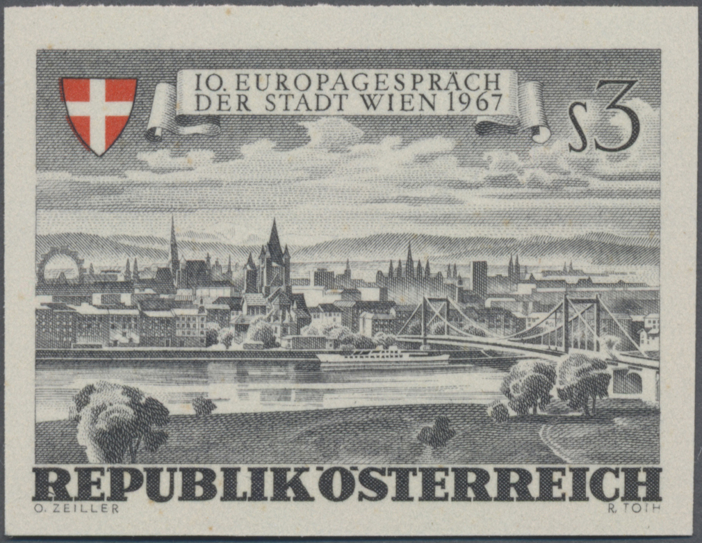 1967, 3 S, Europagespräche der Stadt Wien, Abbildung: Ansicht von Wien vom Marschallhof gesehen mit Reichsbrücke
