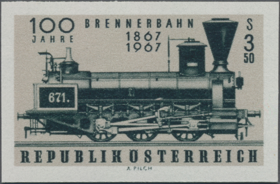 1967, 3, 50 S, 100 Jahre Brennerbahn, Abbildung Güterzug - Tenderlokomotive System Hall