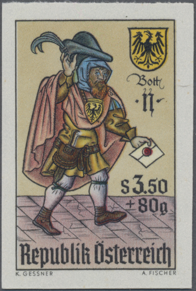 1967, 3, 50 S + 80 g Tag der Briefmarke Abbildung Landesherrlicher Bote