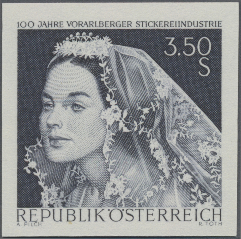 1968, 3, 50 S, 100 Jahre Vorarlberger Stickerei - Industrie, Abbildung: Brautschmuck aus Vorarlberger Spitze