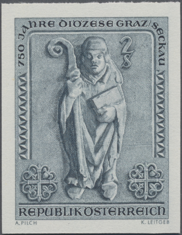 1968, 2 S, 750 Jahre Diözese Graz - Seckau, Abbildung: Bischof, Relieffigur aus der Stiftskirche Seckau