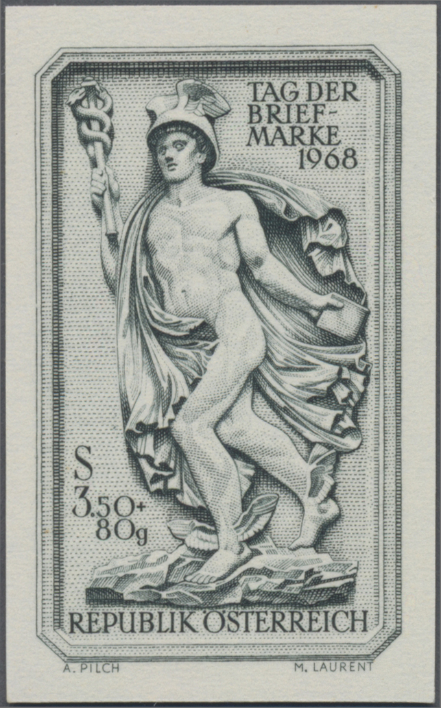 1968, 3, 50 S + 80 g, Tag der Briefmarke, Abbildung: Fassadenrelief Götterbote