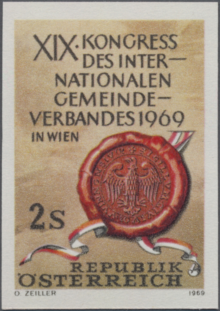 1969, 2 S, XIX. Kongress des Internationalen Gemeindeverbandes in Wien, Abbildung Ältestes Stadtsiegel von Wien (mit Adler)