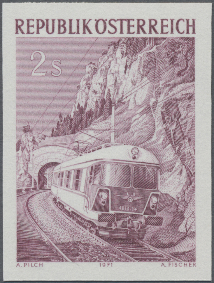 1971, 2 S, Eisenbahnjubiläum, Abbildung: Elektrischer Schnelltriebwagenzug auf der Semmeringstrecke, Krauseltunnel