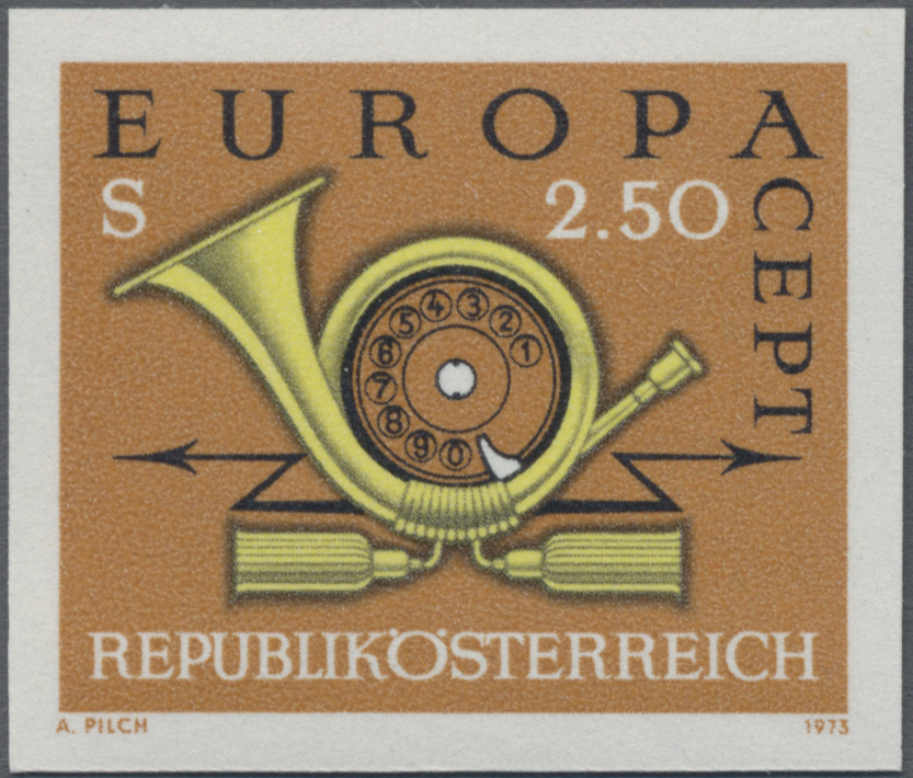 1973, 2, 50 S, Europa CEPT, Motiv: Posthorn mit Telefonwählscheibe