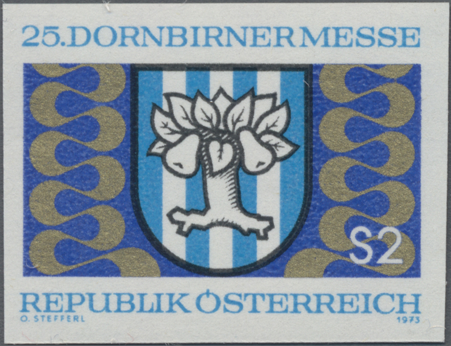 1973, 2 S, 25 Jahre Dornbirner Messe, Abbildung: Wappen zeigt Birnbaum