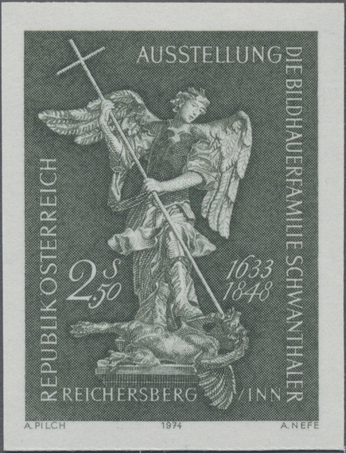 1974, 2, 50 S, Ausstellung ´Die Bildhauerfamilie Schwanthaler, Abbildung: Hl. Michael, Skulptur von Thomas Schwanthaler