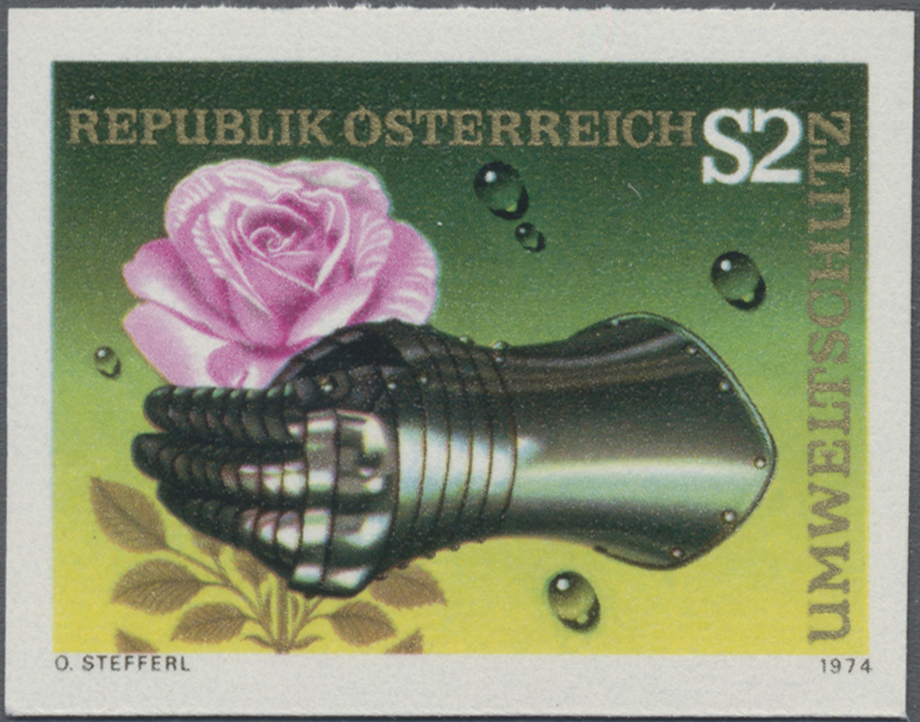 1974, 2 S, Umweltschutz, Abbildung: Stahlhand mit Rose