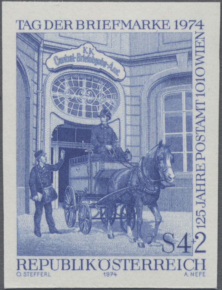 1974, 4 S + 2 S, Tag der Briefmarke, Abbildung: Posthof des Post - und Telegraphenamtes in Wien mit Postkutsche