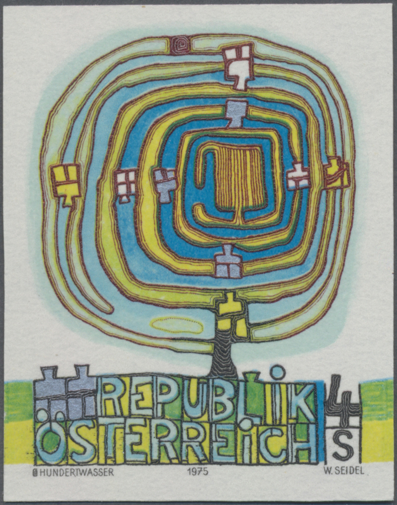 1975, 4 S, Moderne Kunst in Österreich - Hundertwasser, Abbildung: Der Spiralbaum