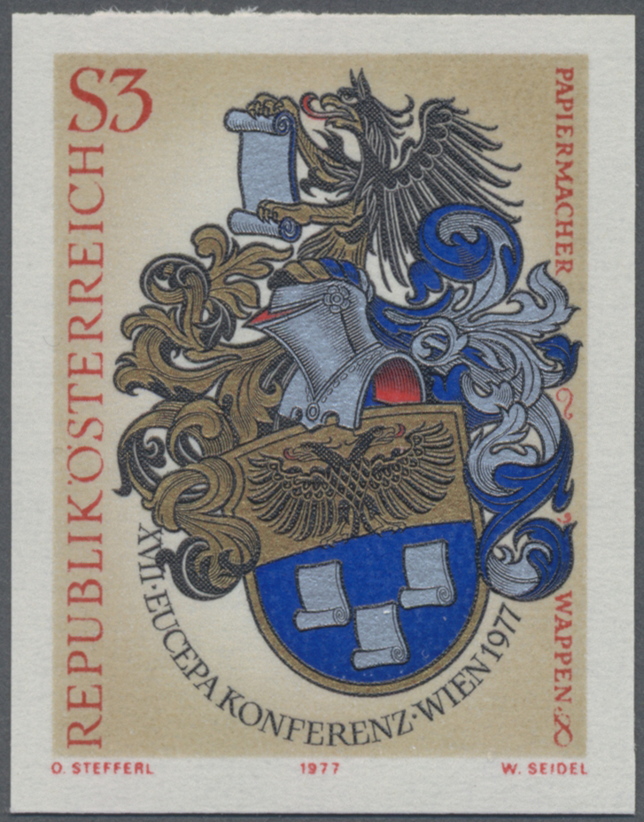 1977, 3 S, XVII. EUCEPA - Konferenz Wien - European Liaison Committee for Pulp & Paper (EUCEPA), Motiv: Wappen der Wiener Papiermacher