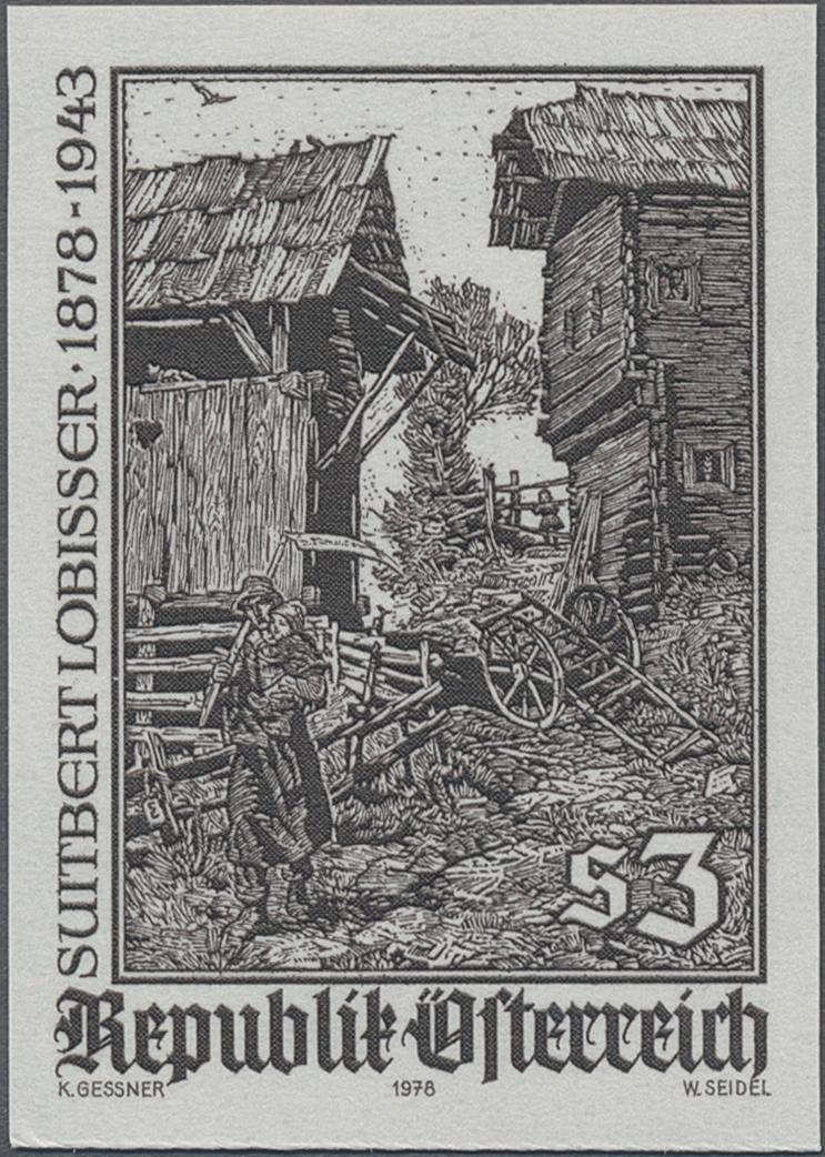 1978. 3 S, 100. Geburtstag von Suitbert Lobisser, Abbildung: Bergbauern (Holzschnitt)