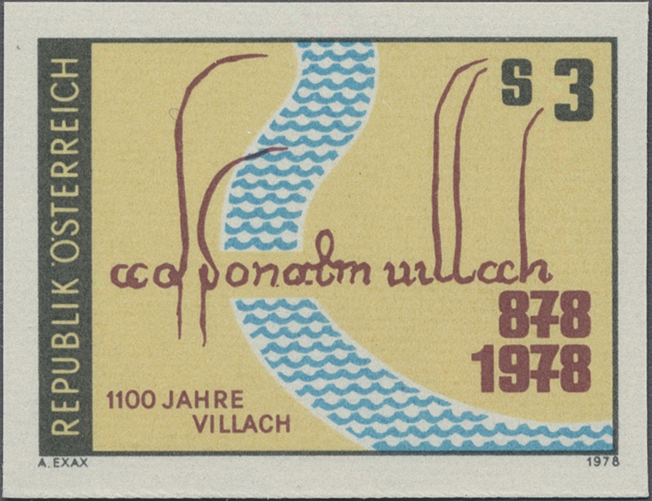 1978, 3 S, 1100 Jahre Stadt Villach, Abbildung: Urkunde aus dem Jahre 878