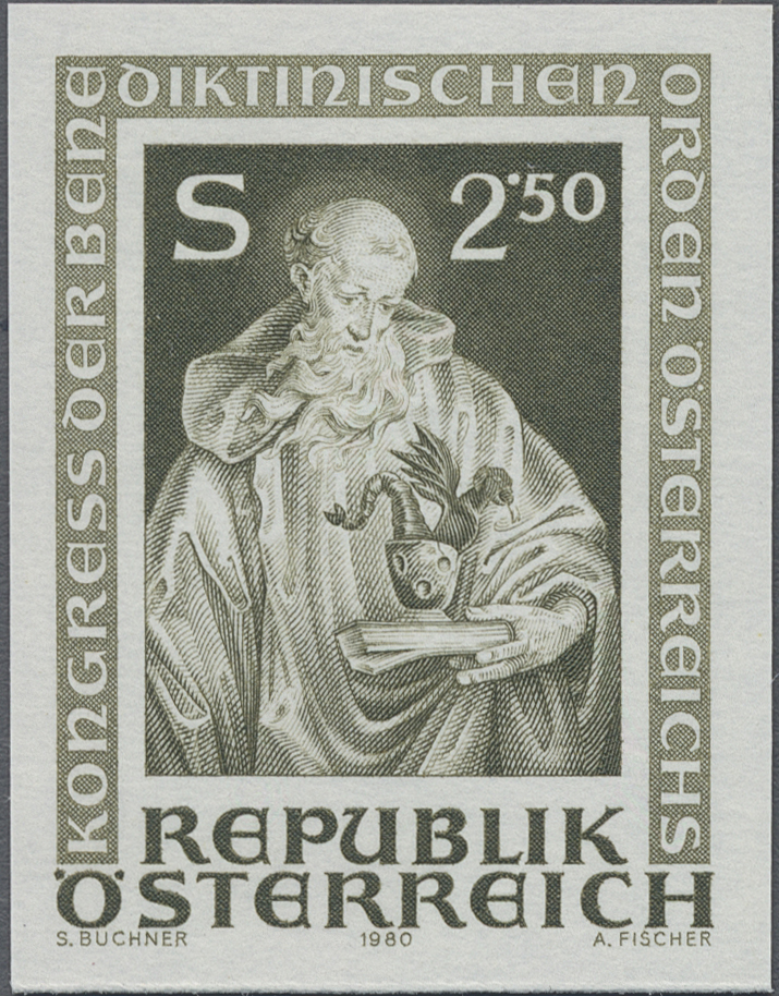 1980, 2, 50 S, Kongress des Benediktinerordens, Abbildung: St. Benedikt von Nursia, Skulptur von Meinrad Guggenbichler