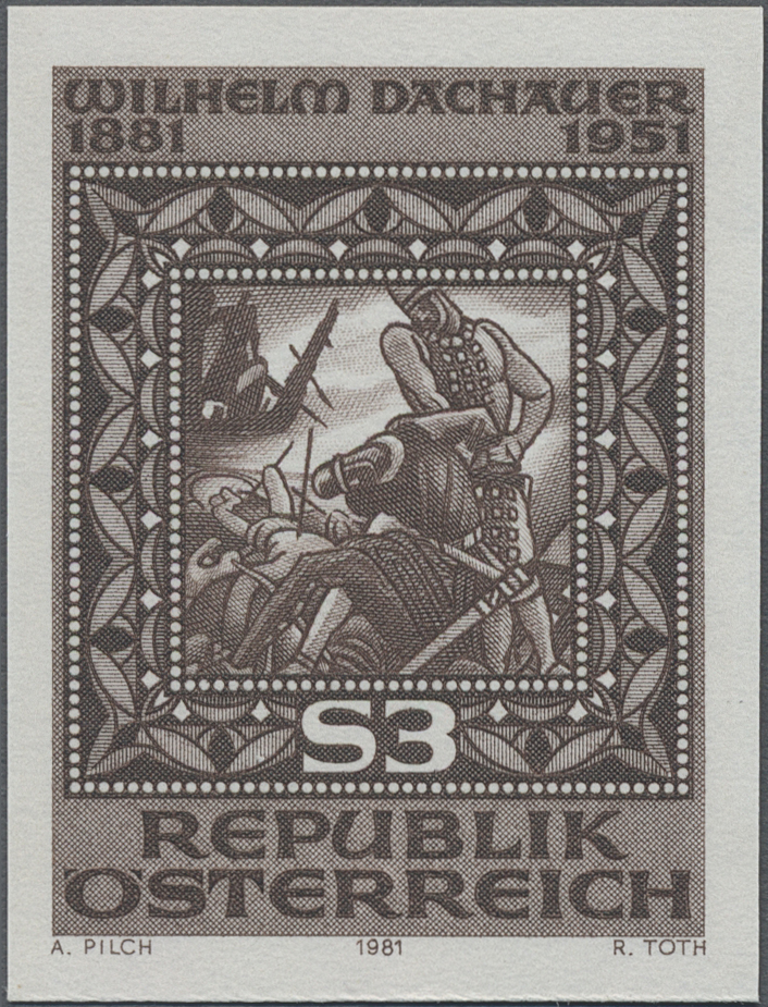 1981, 3 S, 100. Geburtstag von Wilhelm Dachauer, Abbildung: Nicht ausgeführter Briefmarkenentwurf zur Serie Motive aus der Nibelungensage von 1926
