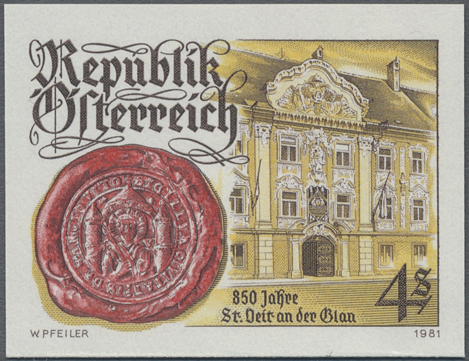 1981, 4 S, 850 Jahre Stadt St. Veit an der Glan, Abbildung: Rathaus, Stadtsiegel