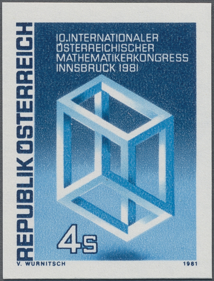 1981, 4 S, Internationaler Mathematikerkongress in Innsbruck, Abbildung: Unmögliche Würfelkonstruktion nach M. C. Escher (1898–1972)