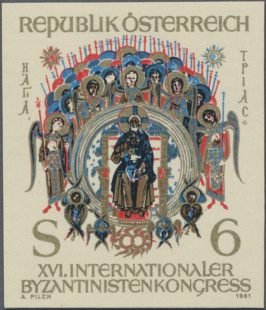 1981, 6 S, Internationaler Kongress für Byzantinistik, Abbildung: Trinitätsdarstellung in einer west - östlichen Handschrift des Neuen Testaments (12. Jh.)