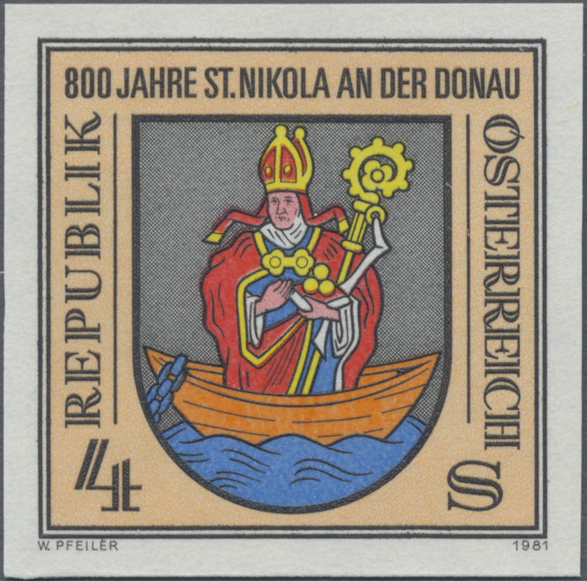 1981, 4 S, 800 Jahre St. Nikola an der Donau, Abbildung: Stadtwappen