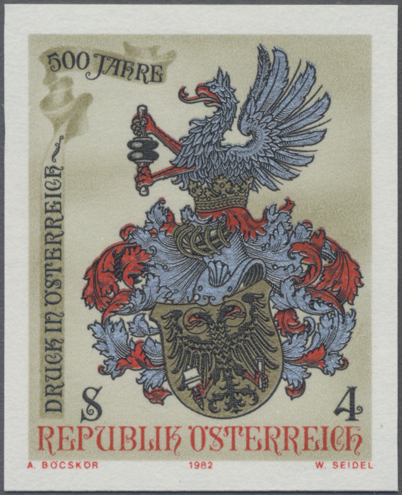 1982, 4 S, 500 Jahre Druck in Österreich, Abbildung: Buchdruckerwappen