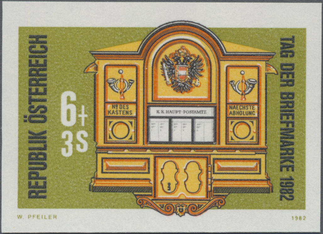 1982, 6 S + 3 S, Tag der Briefmarke, Abbildung: Briefkasten