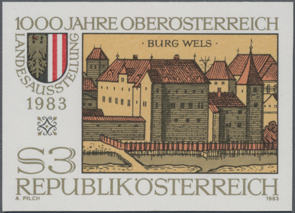 1983, 3 S, Oberösterreichischer Landesausstellung 1000 Jahre Oberösterreich, Abbildung: Burg Wels und Landeswappen