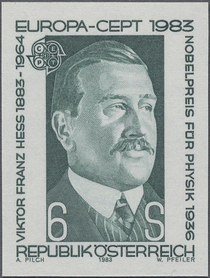 1983, 6 S, Europa CEPT, Thema: Große Werke des menschlichen Geistes, Abbildung: Victor Franz Heß, Physik - Nobelpreis 1936