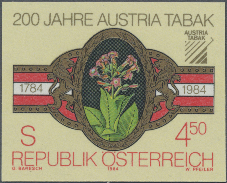 1984, 4, 50 S, 200 Jahre Austria Tabakregie, Abbildung: Zigarrenschleife mit Tabakpflanze