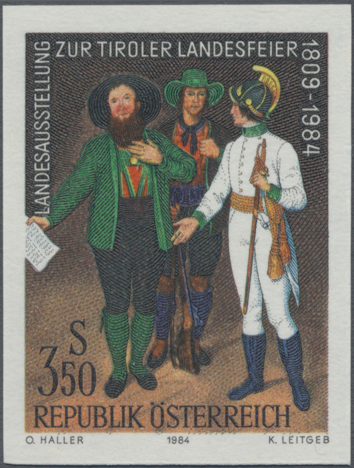 1984, 3, 50 S, Landesausstellung zur Tiroler Landesfeier, Motiv: Gemälde von Schnorr - Andreas Hofer und Kaiserliche Soldaten bei Sterzig (April 1809)