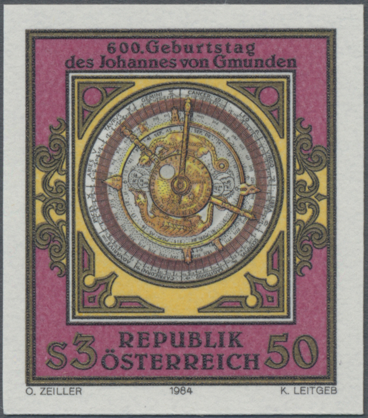 1984, 3, 50 S, 600. Geburtstag von Johannes von Gmunden, Abbildung: Astrolabium Imsser Uhr (1555)