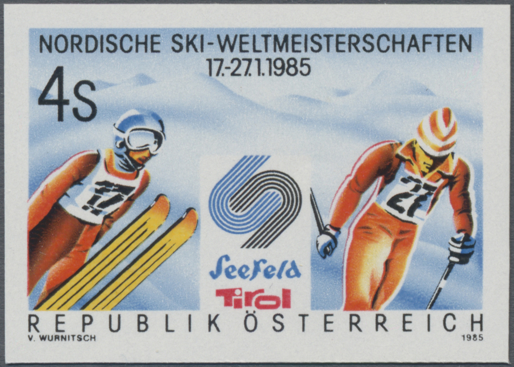 1985, 4 S, Nordische Skiweltmeisterschaften in Seefeld, Motive: Skispringen, Langlauf