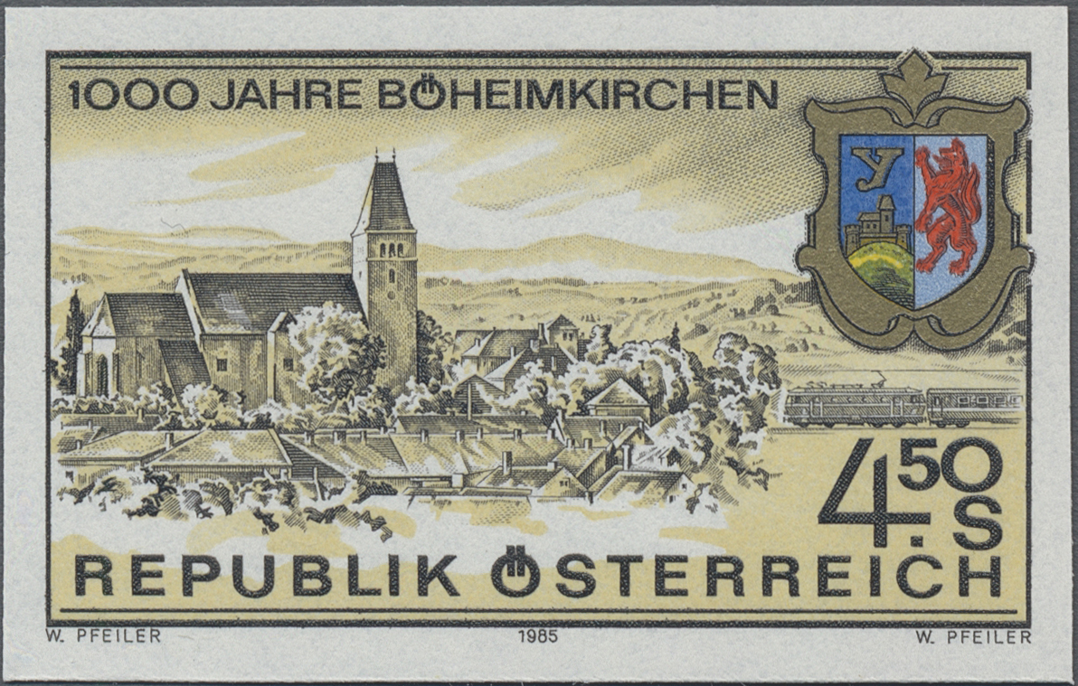 1985, 4, 50 S, 1000 Jahre Marktgemeinde Böheimkirchen, Abbildung: Teilansicht und Gemeindewappen