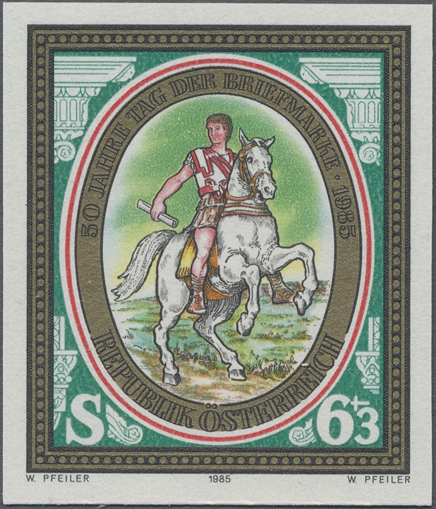 1985, 6 S + 3 S, Tag der Briefmarke, Motiv: Römischer Bote zu Pferd