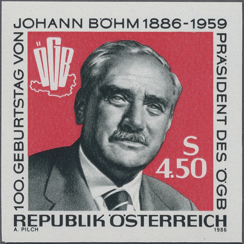1986, 4, 50 S, 100. Geburtstag von Johann Böhm (1886–1959), Präsident des Österreichischen Gewerkschaftsbundes (ÖGB)