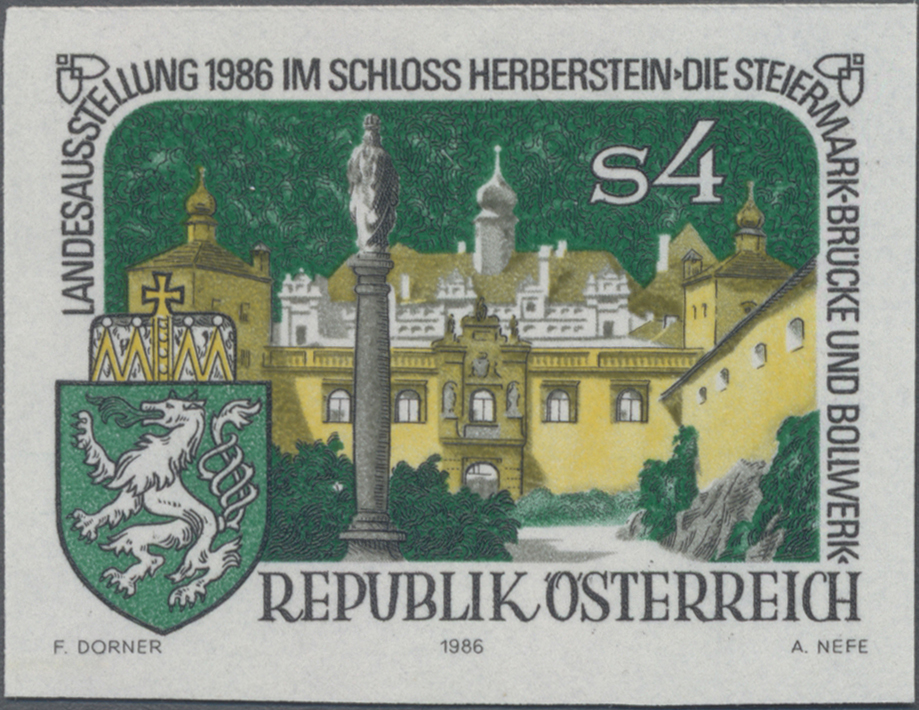 1986, 4 S, Steirische Landesausstellung: Die Steiermark - Brücke und Bollwerk, Abbildung: Schloss Herberstein und Wappen der Steiermark