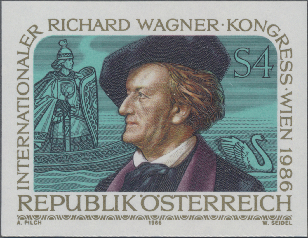 1986, 4 S, Internationaler Richard - Wagner - Kongress, Wien, Abbildung: Richard Wagner (1813–1883), deutscher Komponist, und Szene aus der Oper Lohengrin