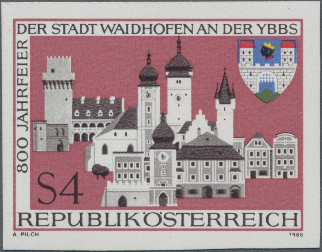 1986, 4 S, 800 Jahre Stadt Waidhofen an der Ybbs, Abbildung: Stadtansicht und Stadtwappen