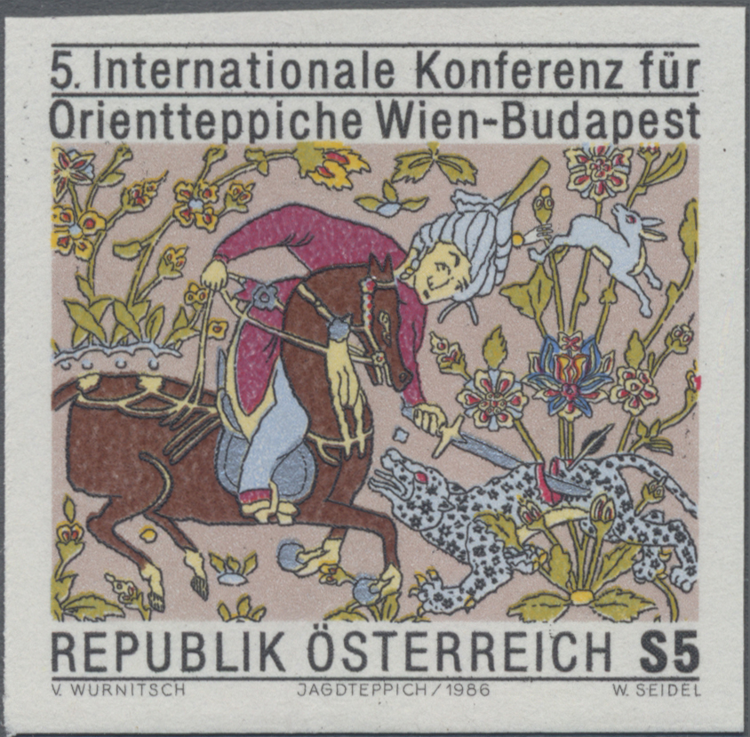 1986, 5 S, Internationale Konferenz über Orientteppiche, Wien und Budapest, Abbildung: Seidener Wiener Jagdteppich (16. Jh.)