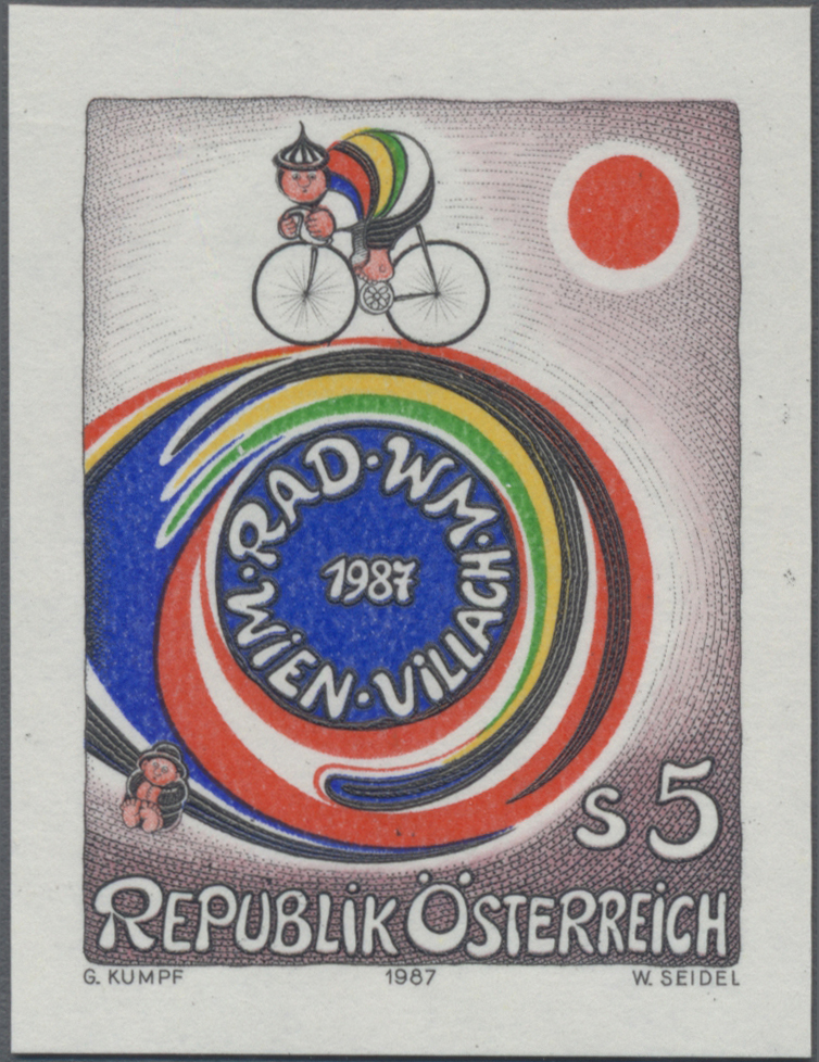 1987, 5 S, Rad - Weltmeisterschaft Wien - Villach, Plakat von Gottfried Kumpf