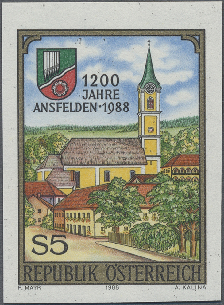 1988, 5 S, 1200 Jahre Ansfelden, Motiv: Ansicht, Wappen