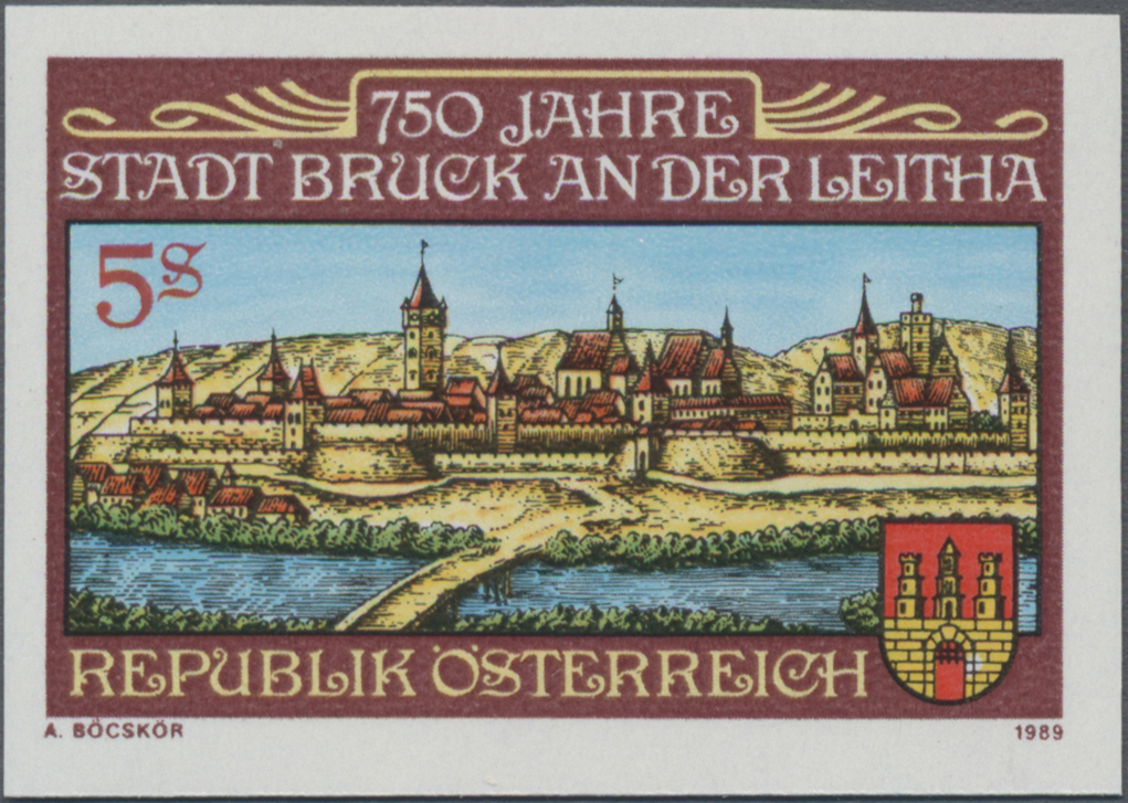 1989, 5 S, 750 Jahre Stadt Bruck an der Leitha, historische Stadtansicht