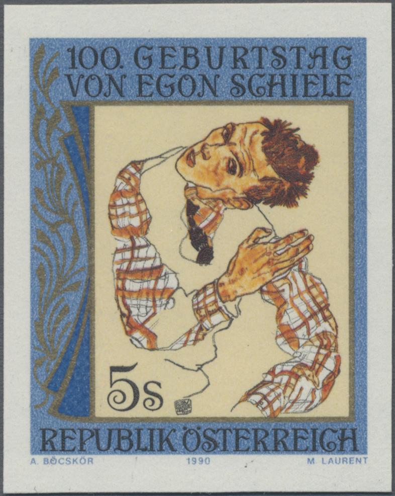 1990, 5 S, 100. Geburtstag von Egon Schiele, Maler, Abbildung Selbstportrait