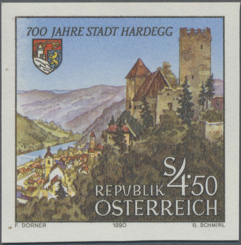 1990, 4, 50 S, 700 Jahre Stadt Hardegg, Abbildung: Stadtansicht, Wappen