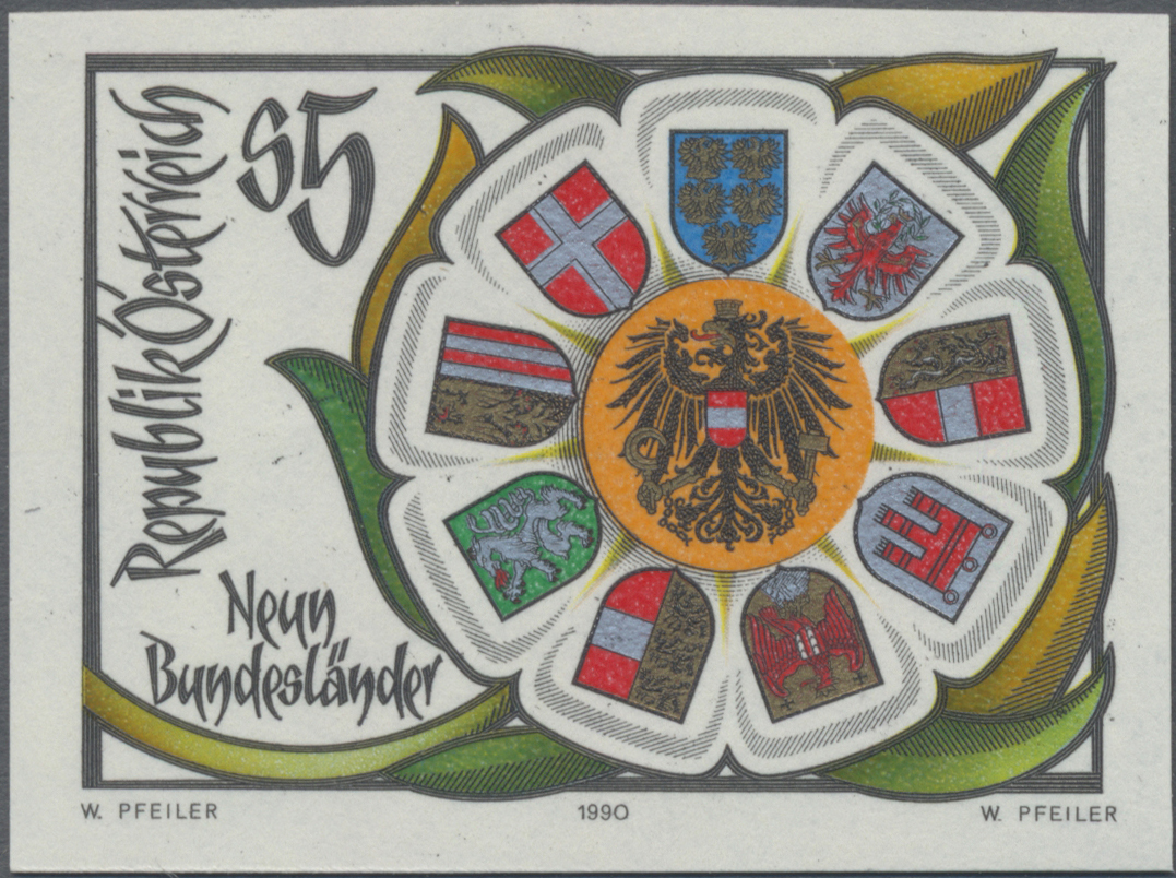 1990, 5 S, Föderalismus in Österreich - Wappen der neun Bundesländer